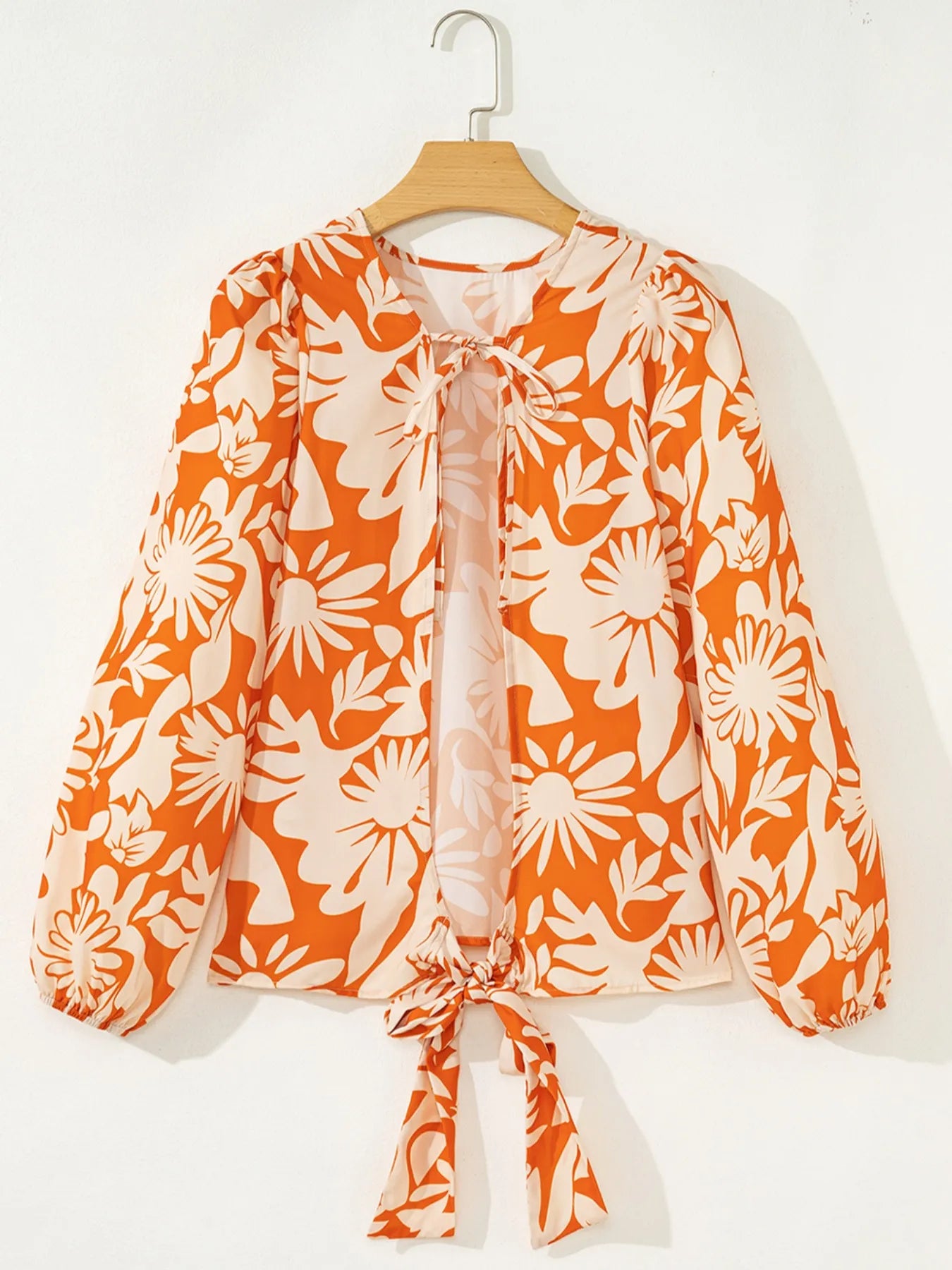 Printed Tie Back Balloon Sleeve Blouse