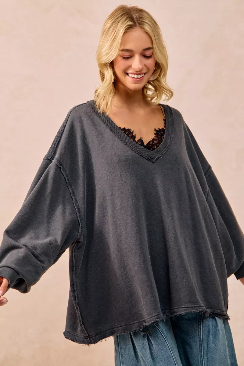 BiBi Mineral Washed French Terry Oversized Sweatshirt