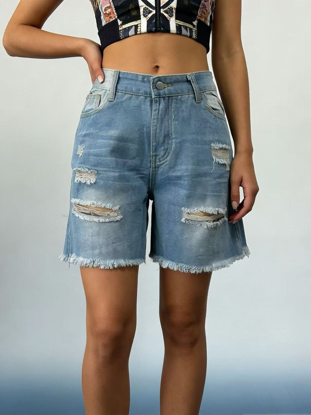 Full Size Ripped Frayed Hem Denim Shorts Plus Size