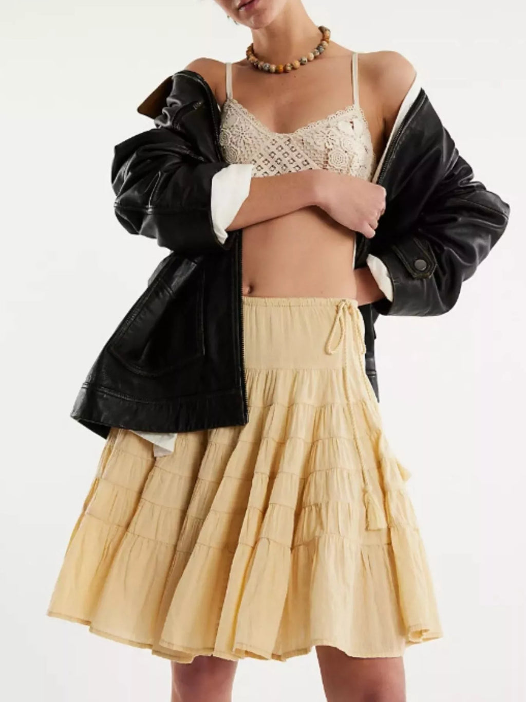 Tiered Drawstring Mini Skirt