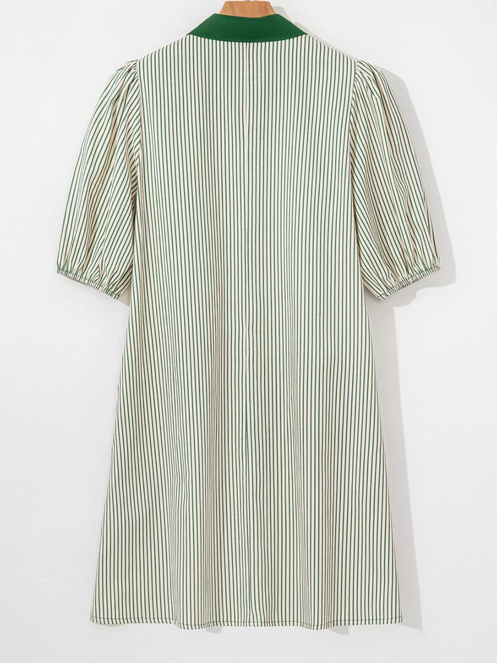 Stripe Color Block Patchwork Shirt Collar Button Down Puff Sleeve Mini Dress