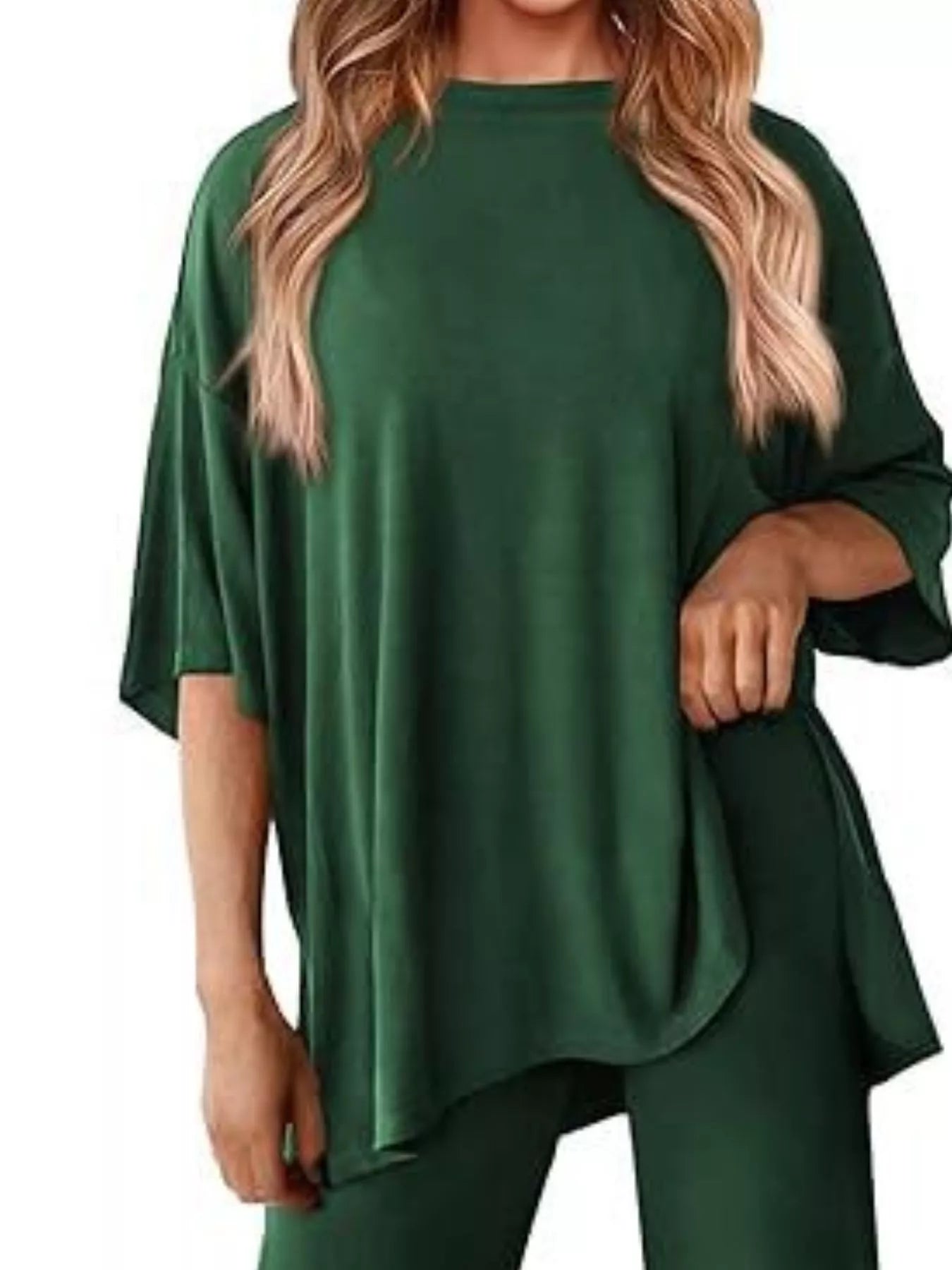Slit Round Neck Top and Pants Set