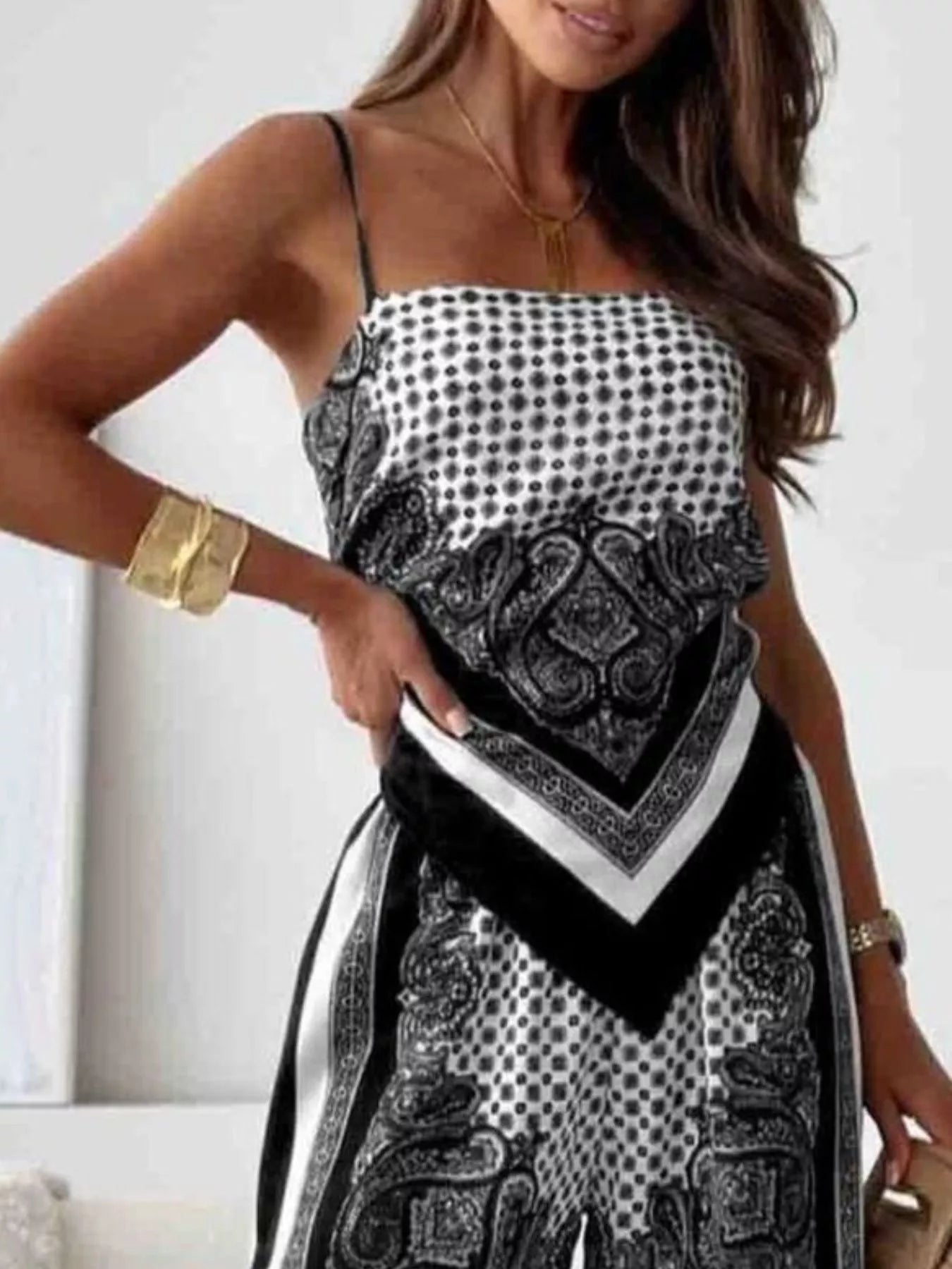 Printed Cami and Wide Leg Pants Set