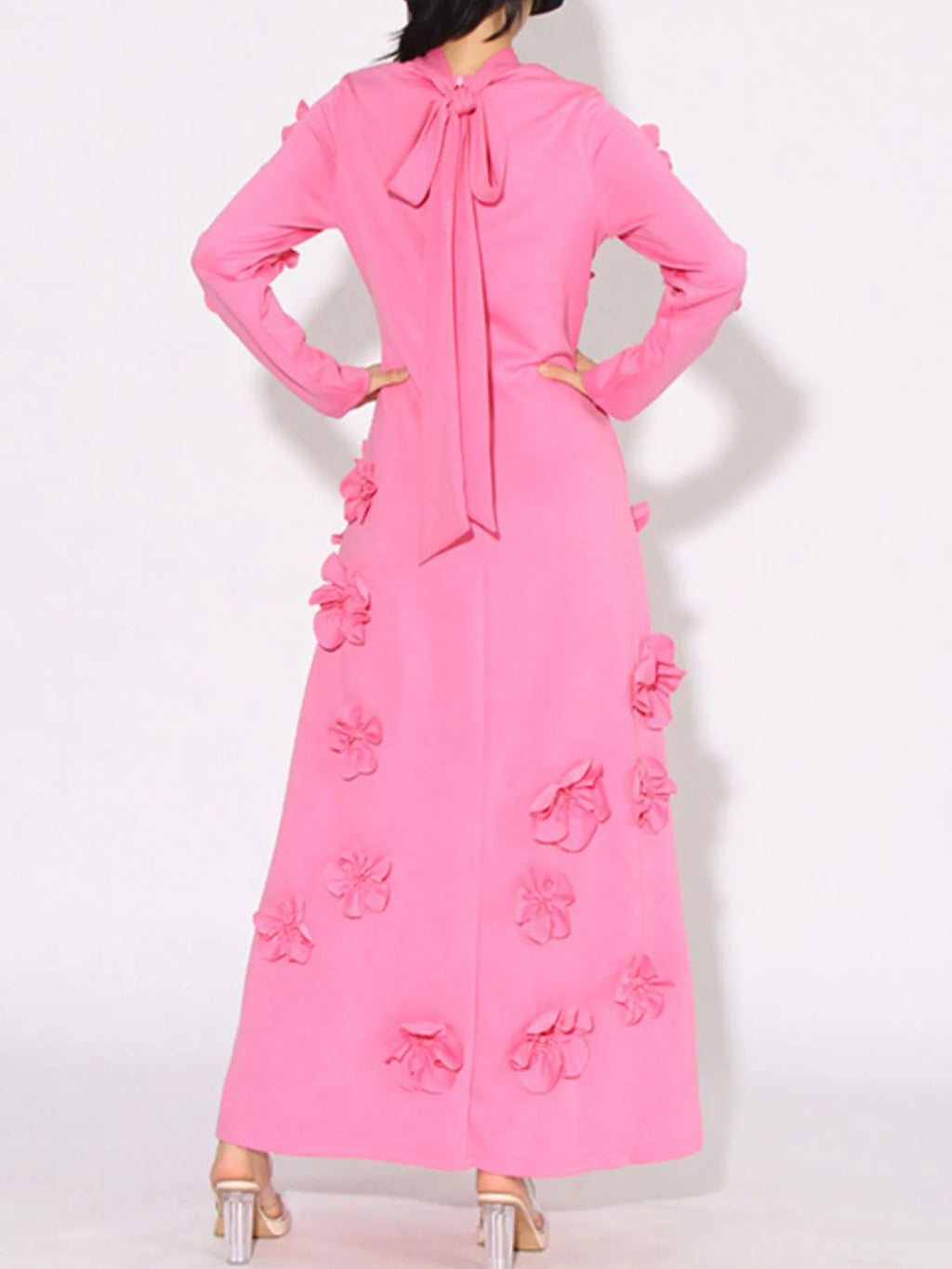 Floral Applique Long Sleeve Maxi Dress