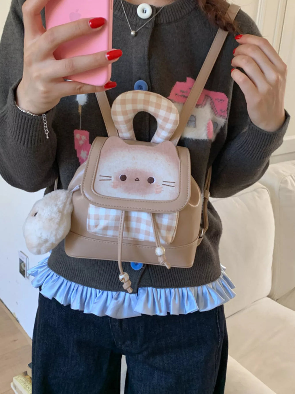 Cat Plaid Backpack Bag