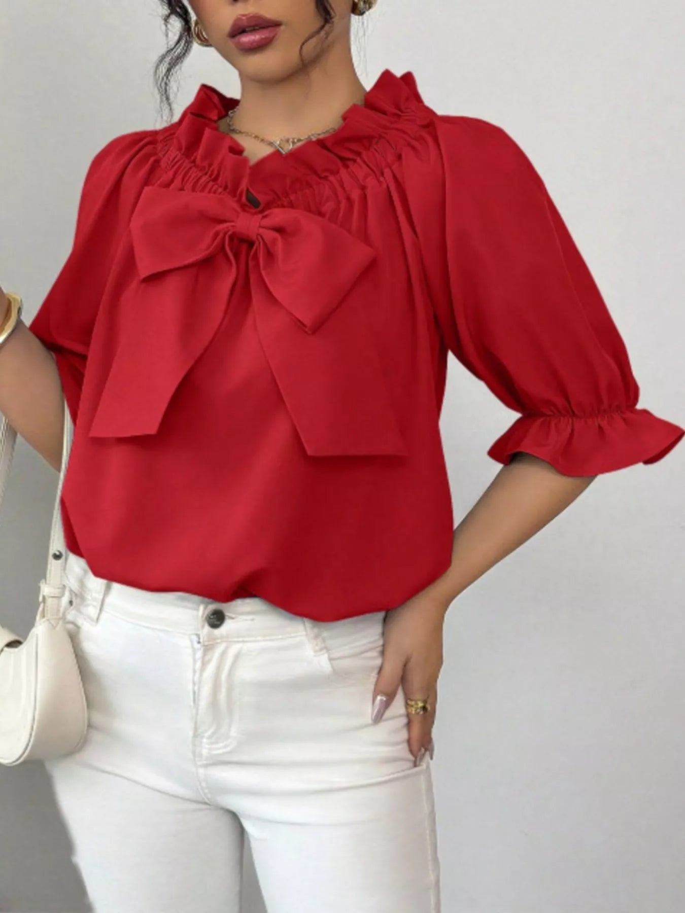 Bow Flounce Sleeve Blouse