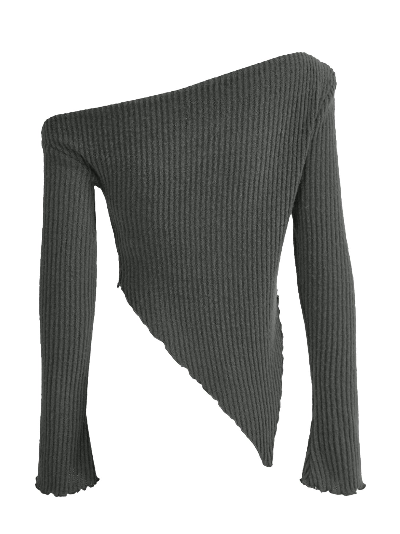 Asymmetrical One-Shoulder Ribbed Knit Top