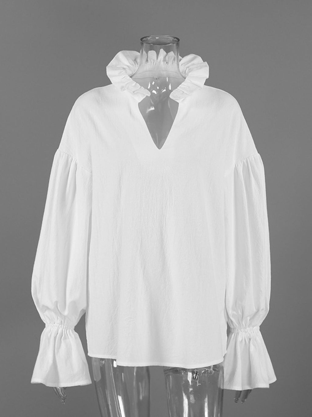 Notched Flounce Sleeve Blouse