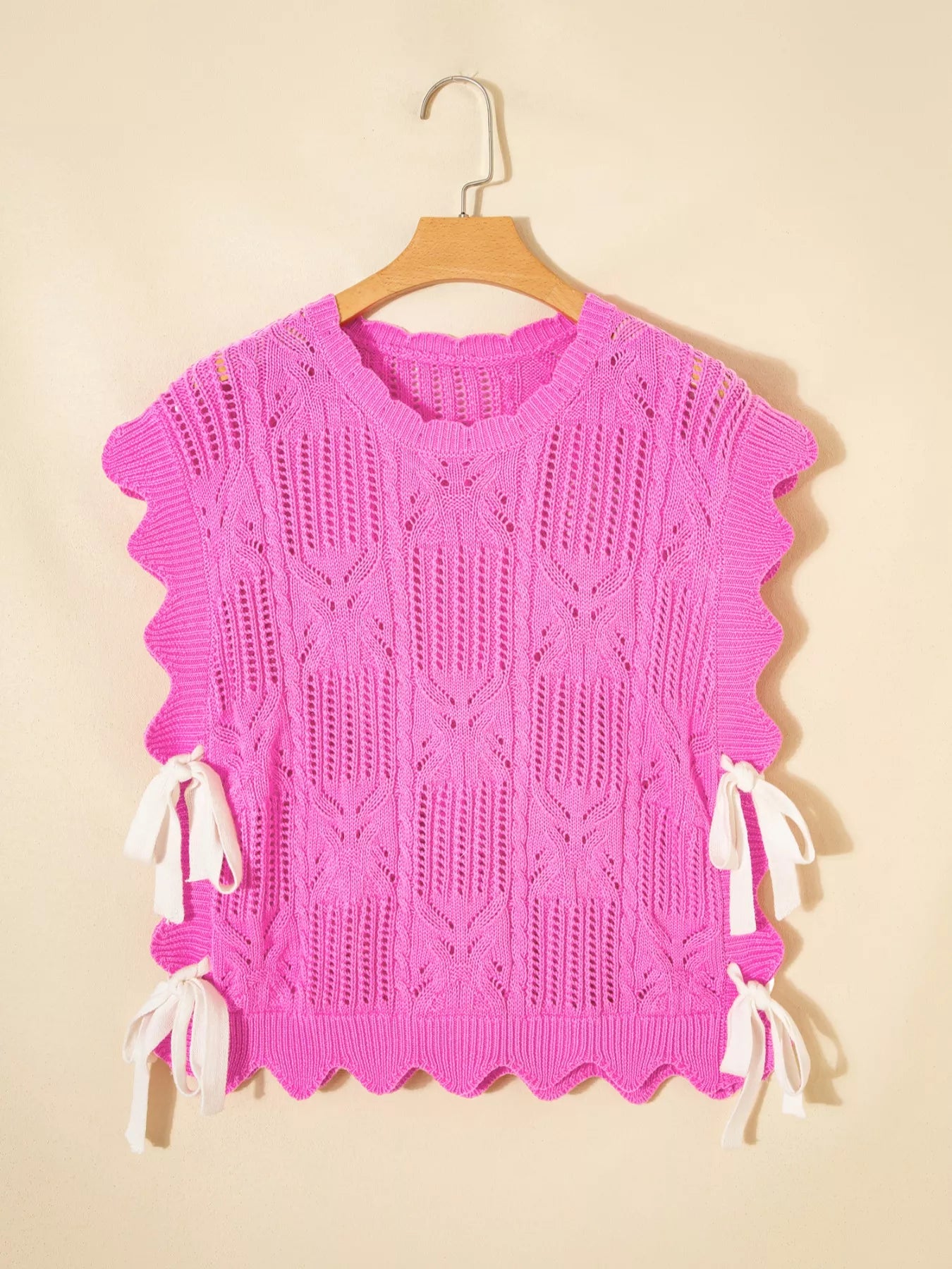 Side Tie Openwork Round Neck Sweater Vest