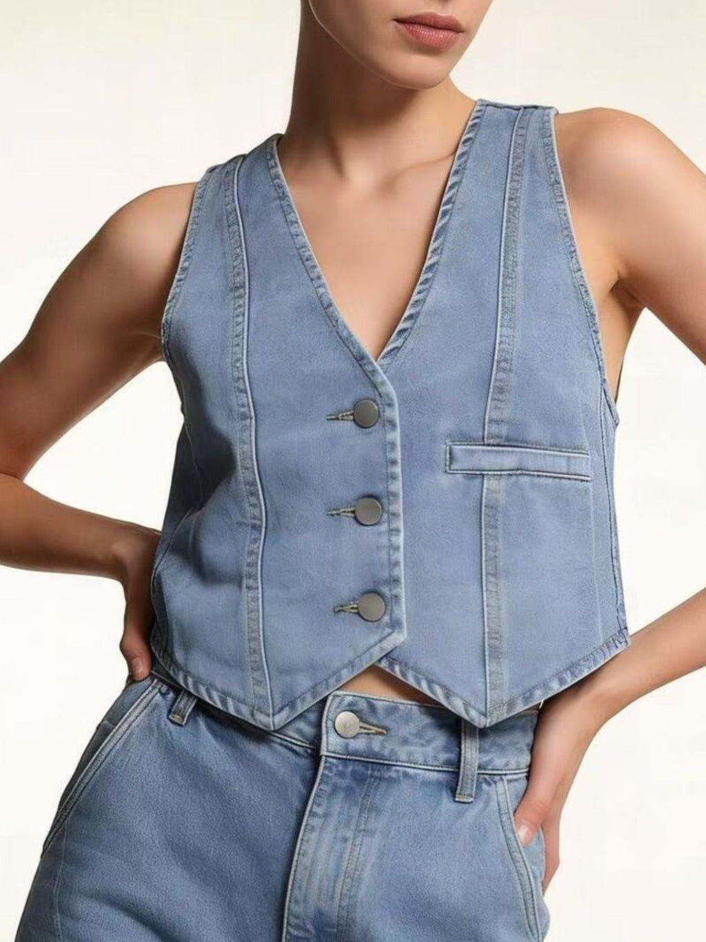 Button-Down Denim Vest