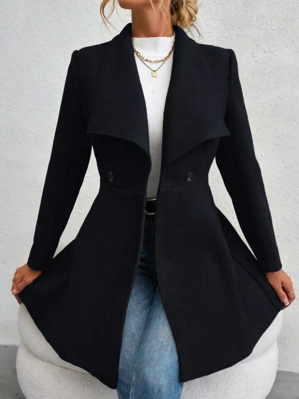 Double-Breasted Wool Blend Coat
