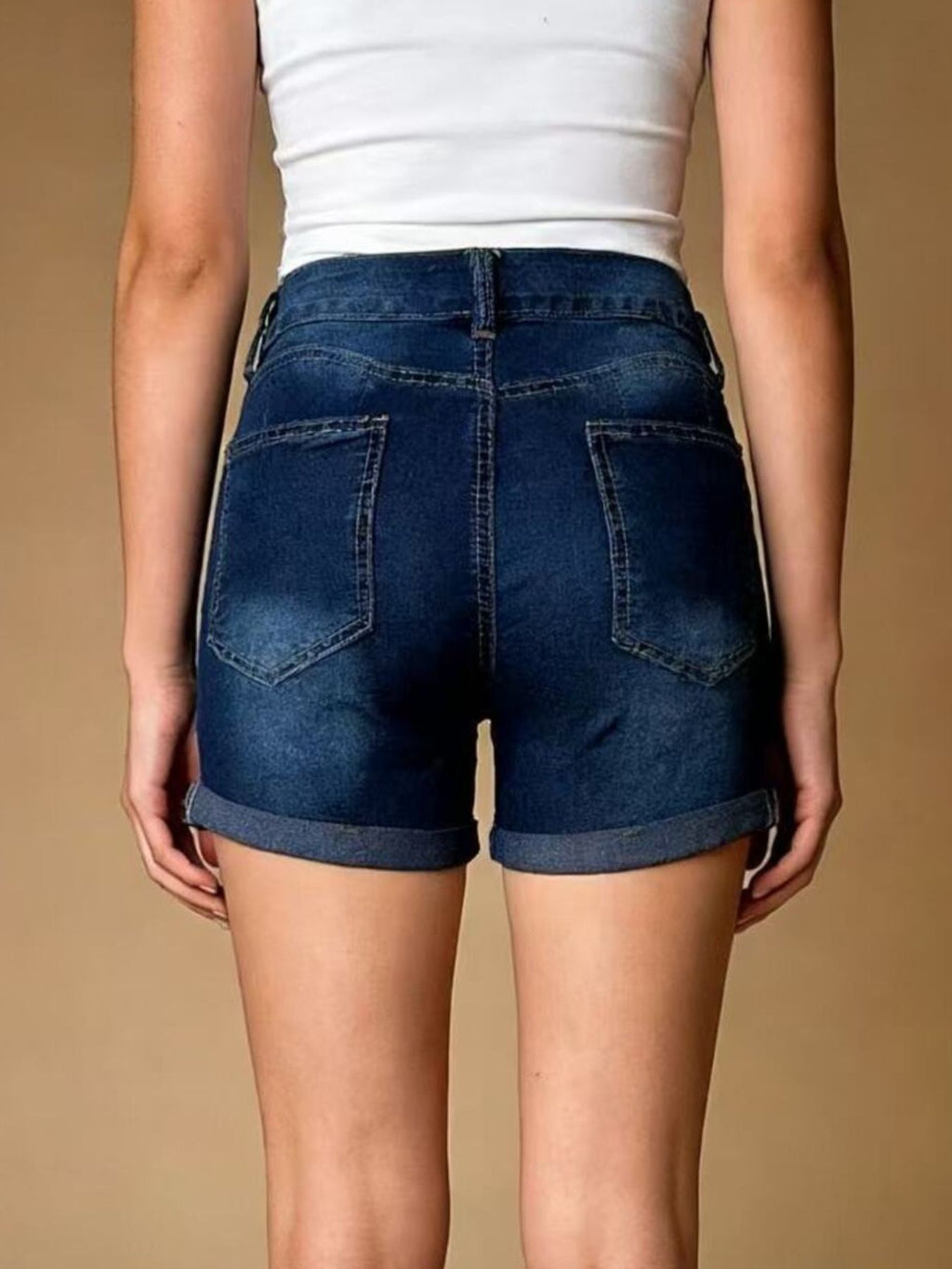 Distressed Wash Denim Shorts
