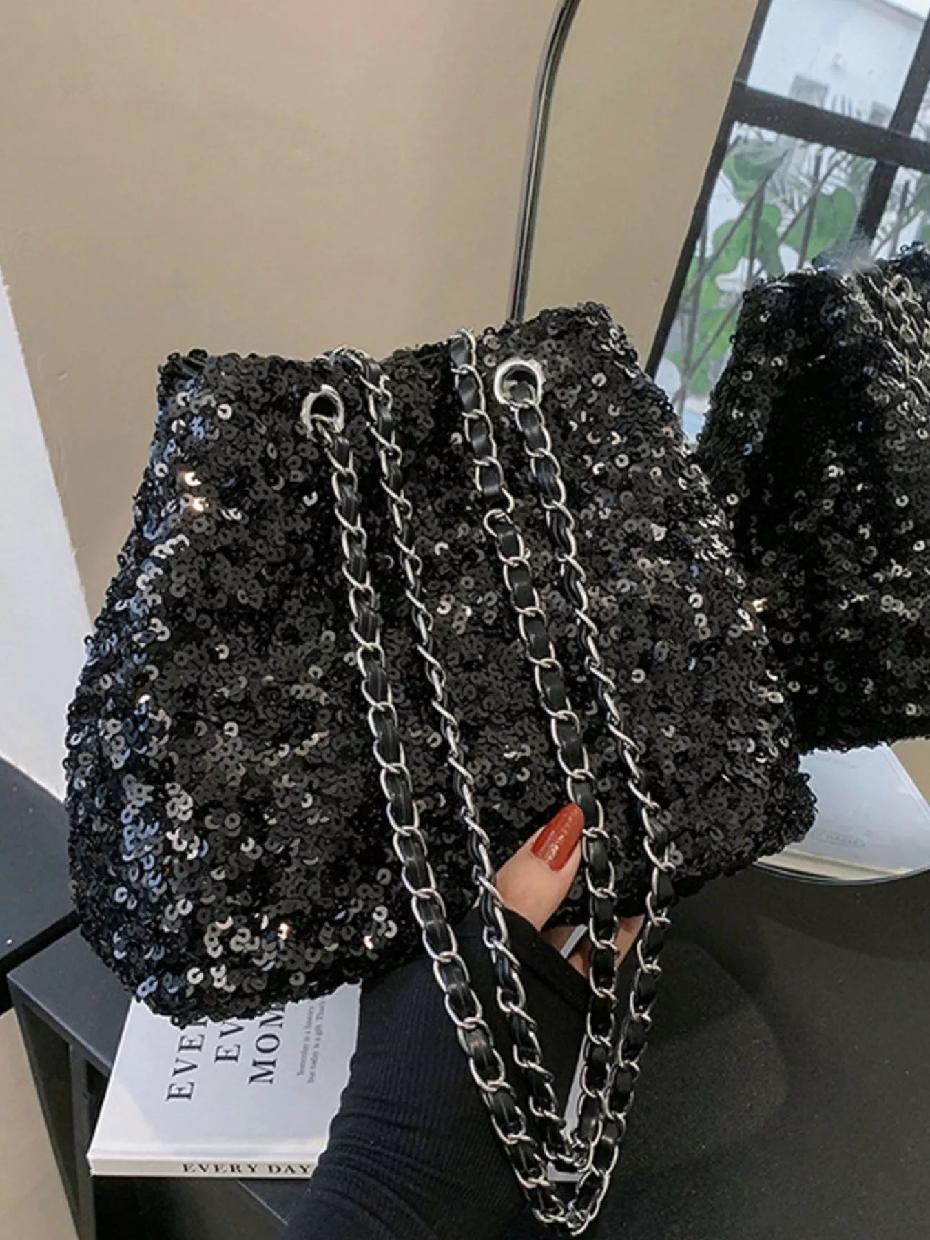 Sequin Bucket Shoulder Bag