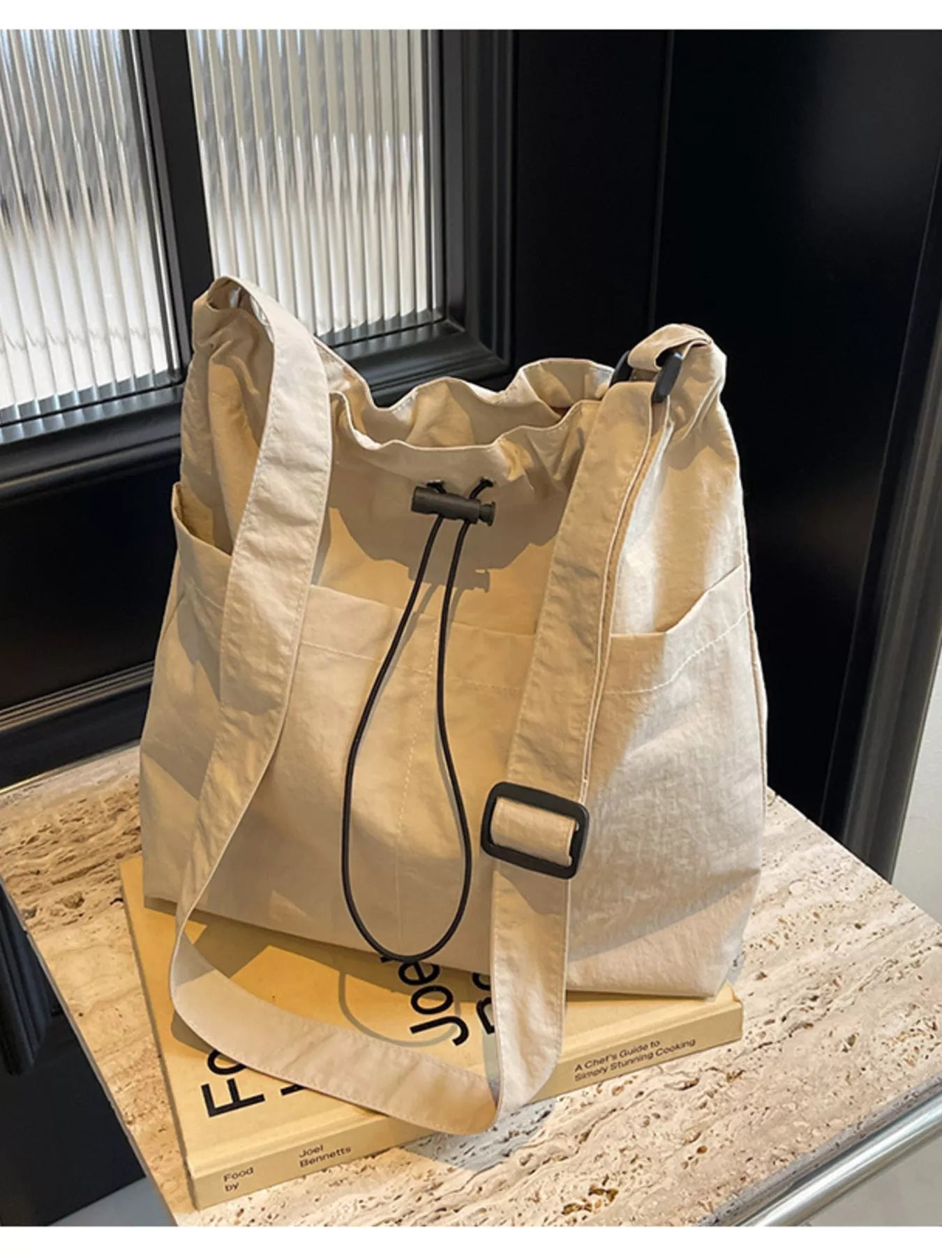 Drawstring Closure Canvas Crossbody Bag