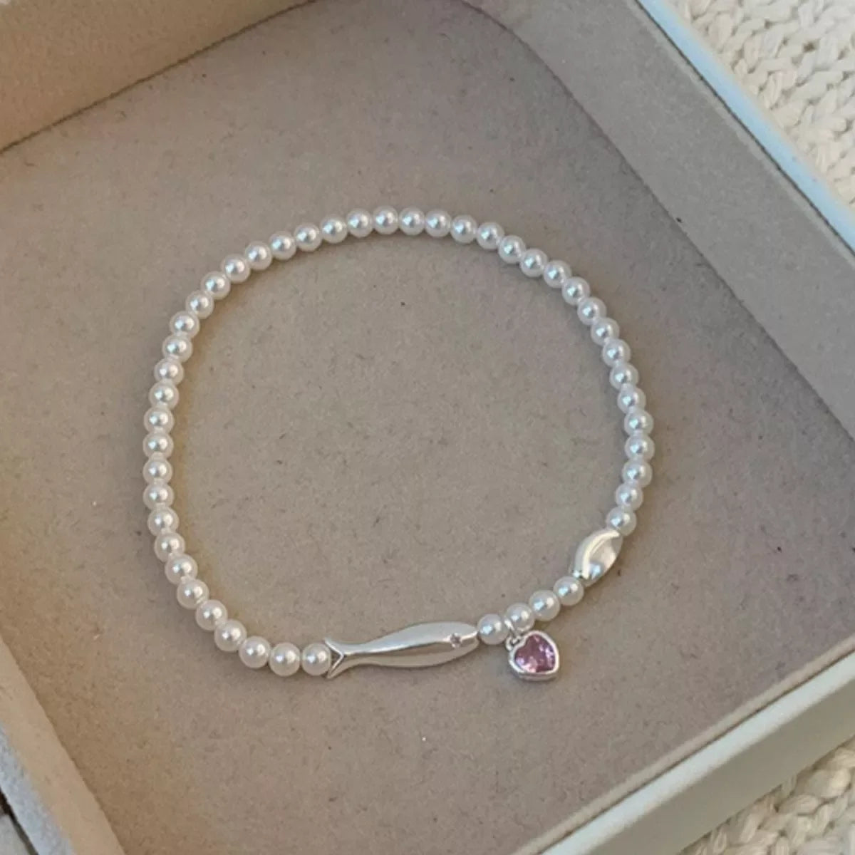 Pearl Fish Bracelet with Heart Charm