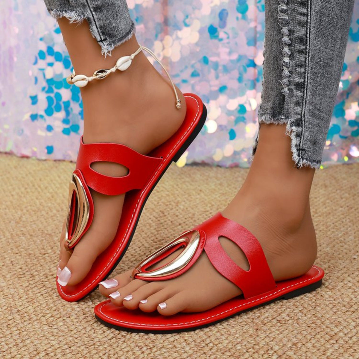 Open Toe Golden Accent Sandals