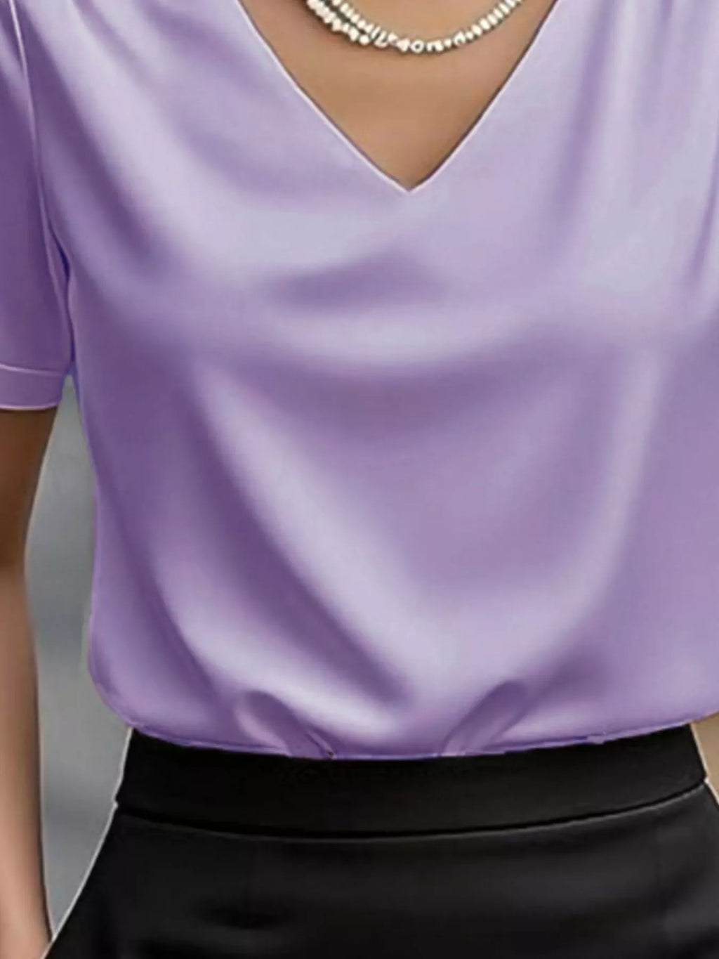 V-Neck Short Sleeve Satin Blouse