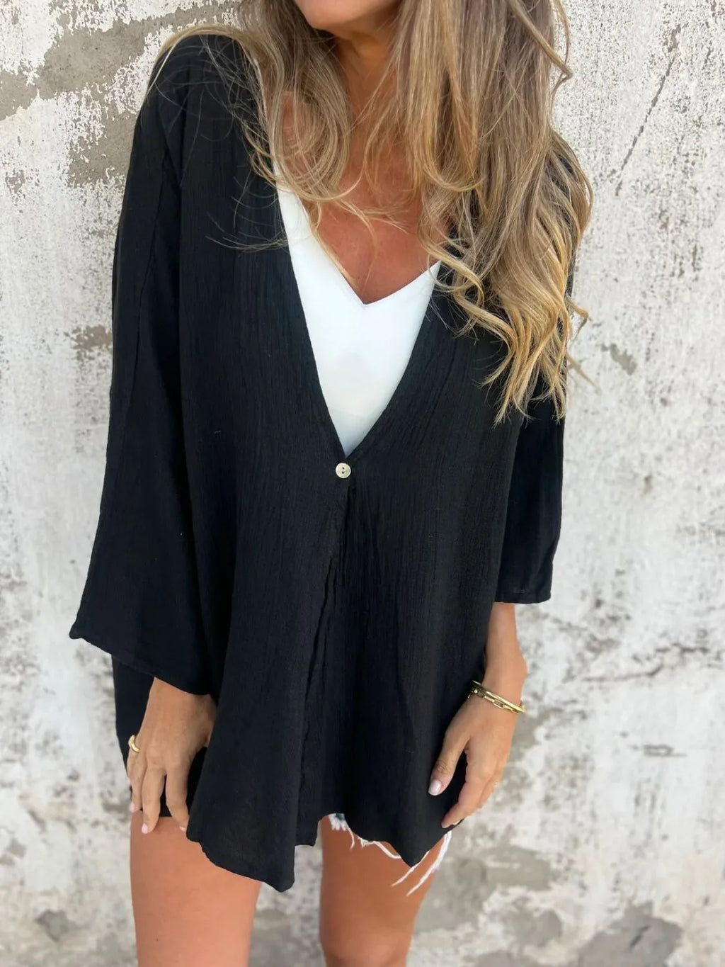 Full Size One Button Long Sleeve Shirt Plus Size