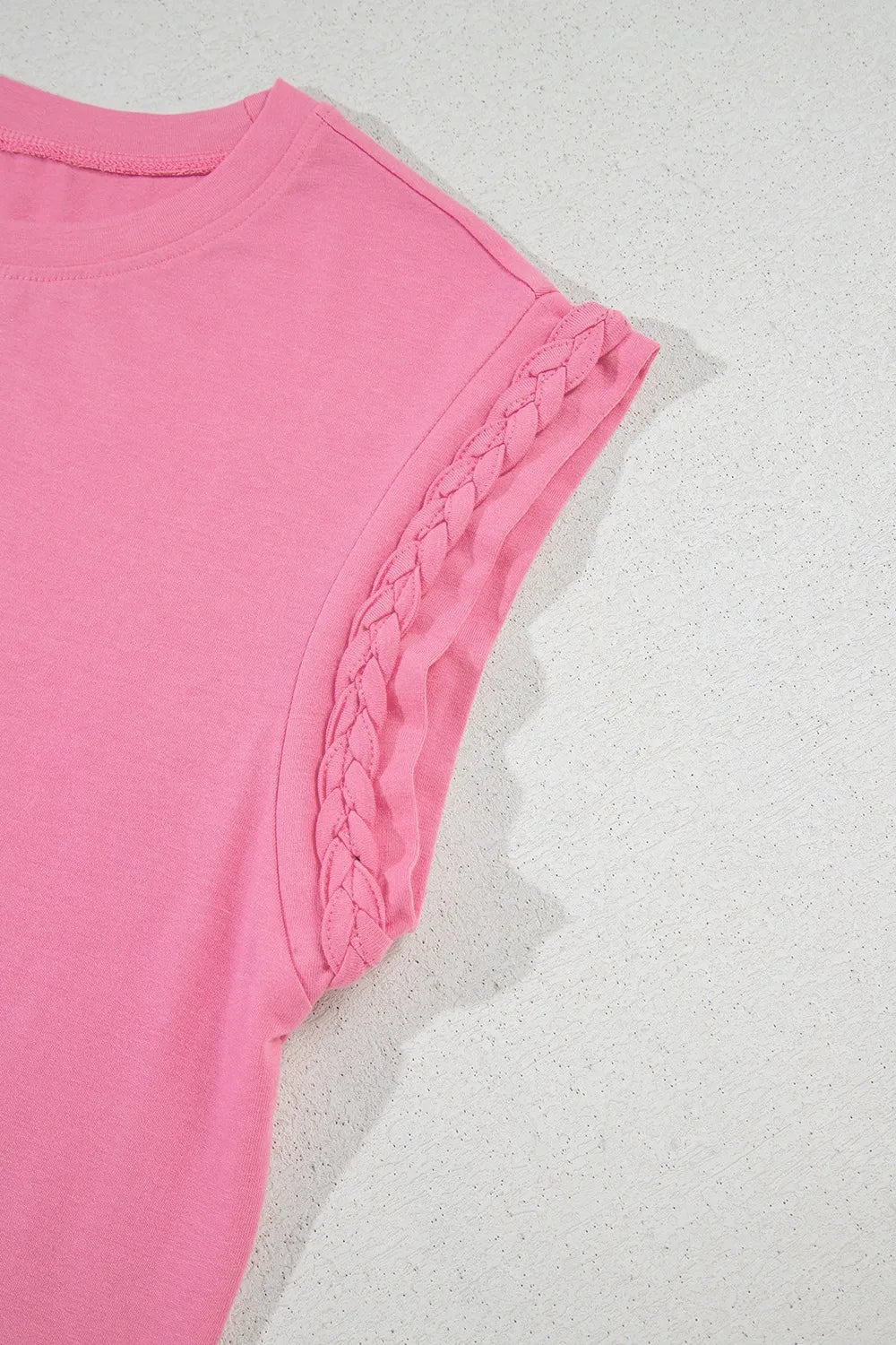 Braided Cap Sleeve Crew Neck T Shirt