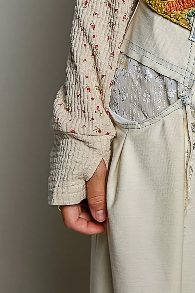 POL Ribbed Knit Floral Crew Neck Long Sleeve Top