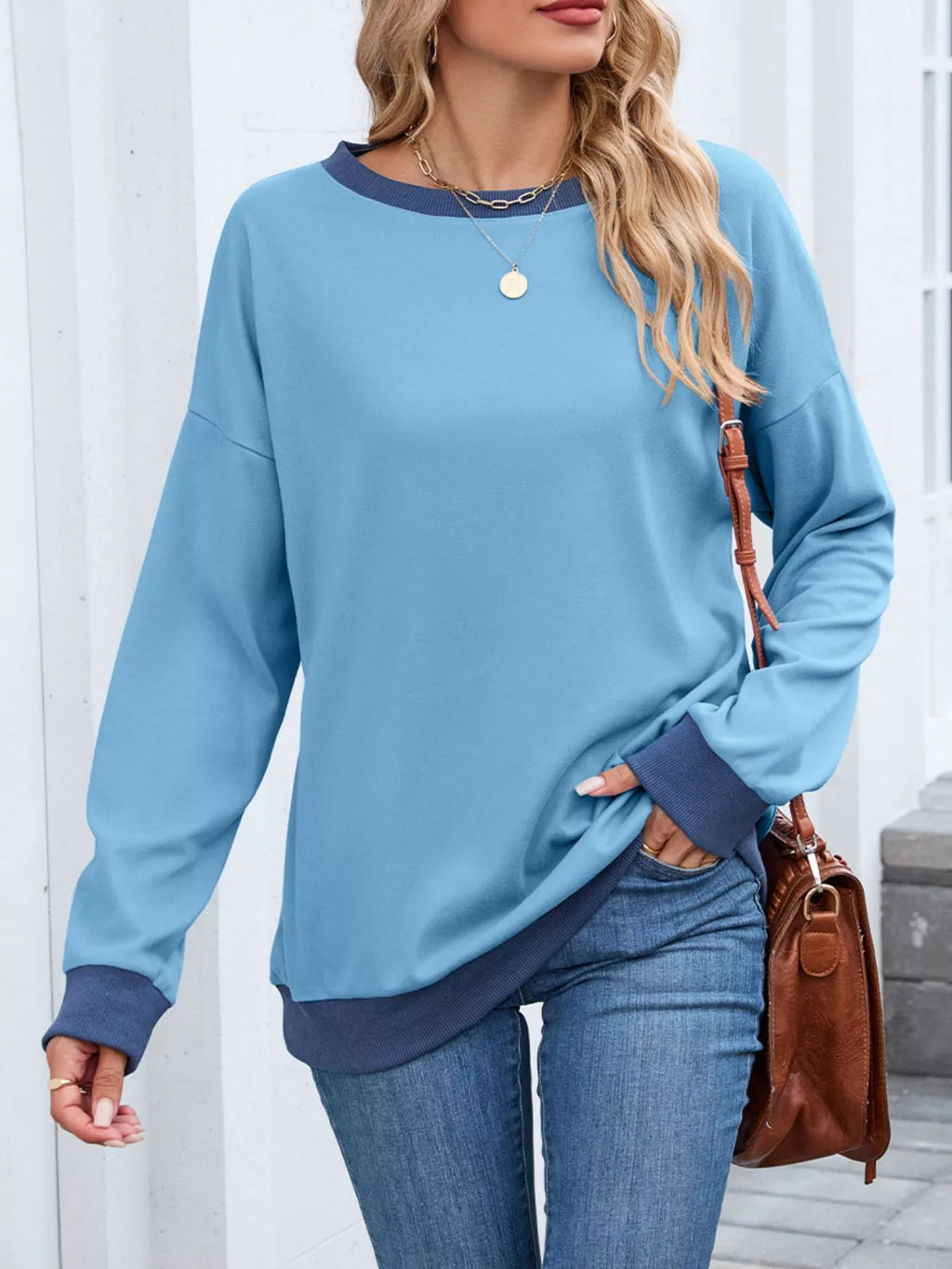 Contrast Trim Long Sleeve Sweatshirt