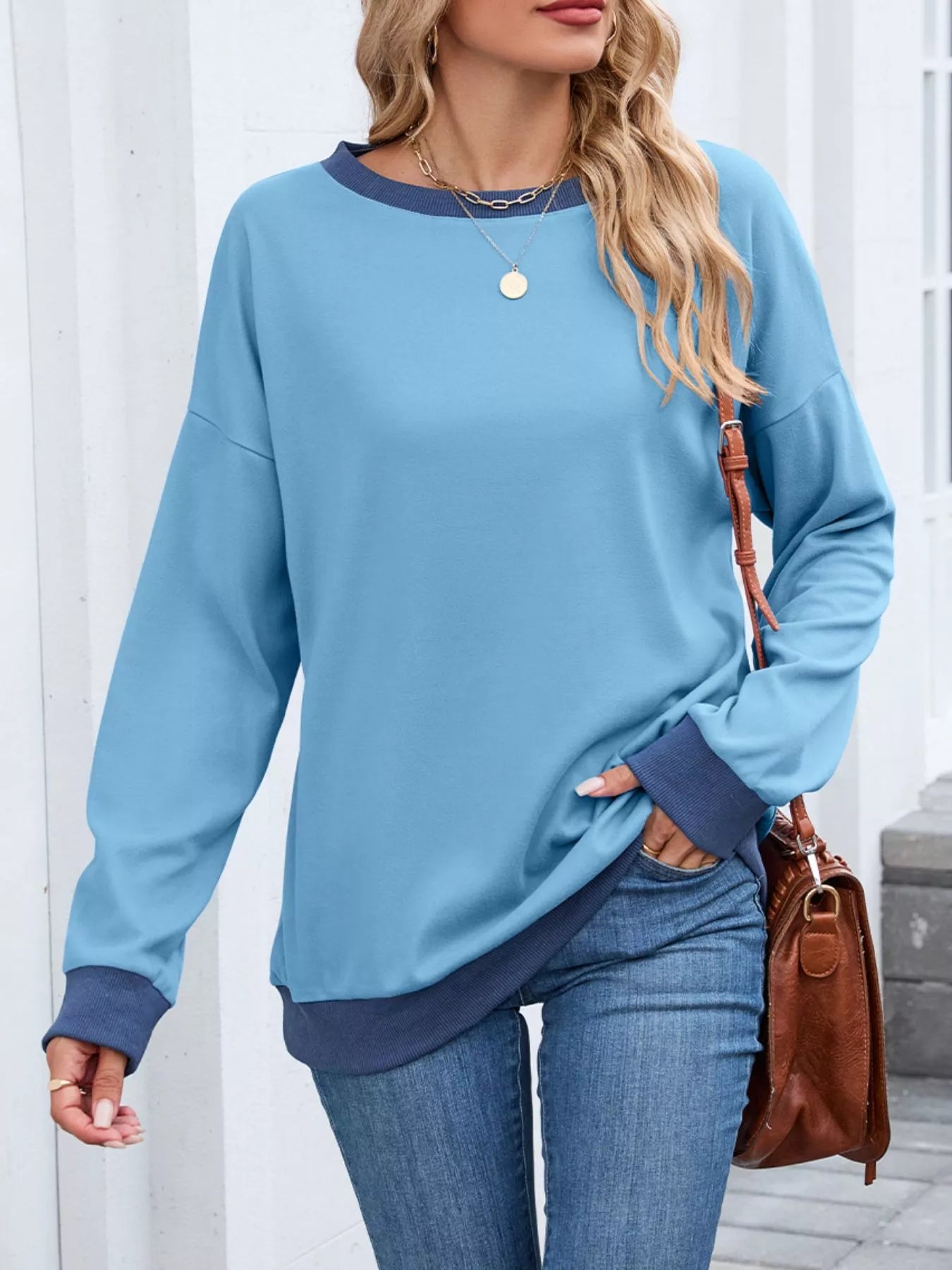 Contrast Trim Long Sleeve Sweatshirt