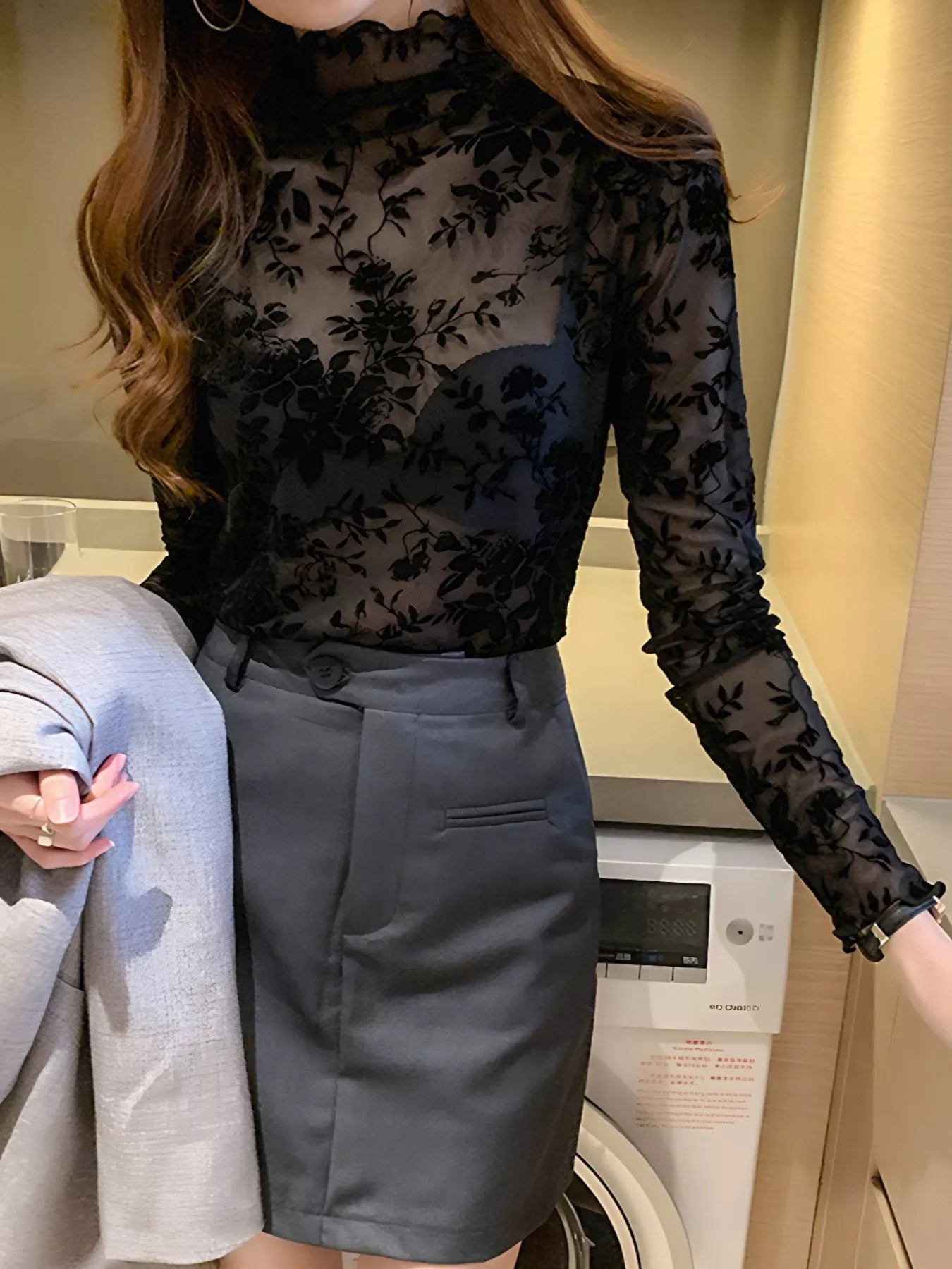 Floral Turtleneck Long Sleeve Top