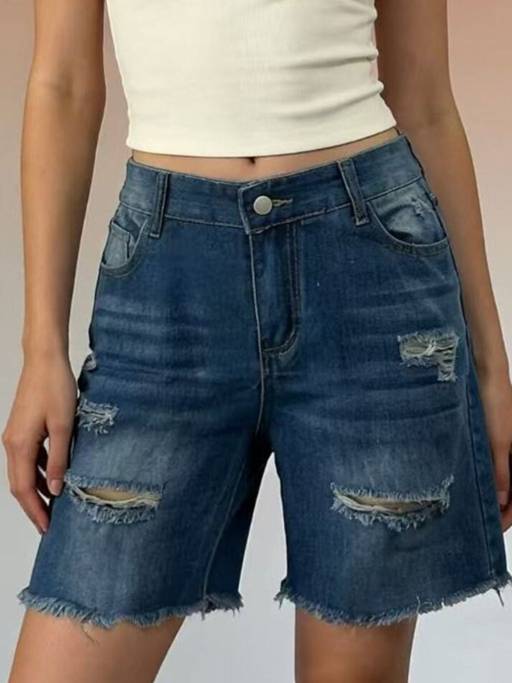 Full Size Ripped Frayed Hem Denim Shorts Plus Size