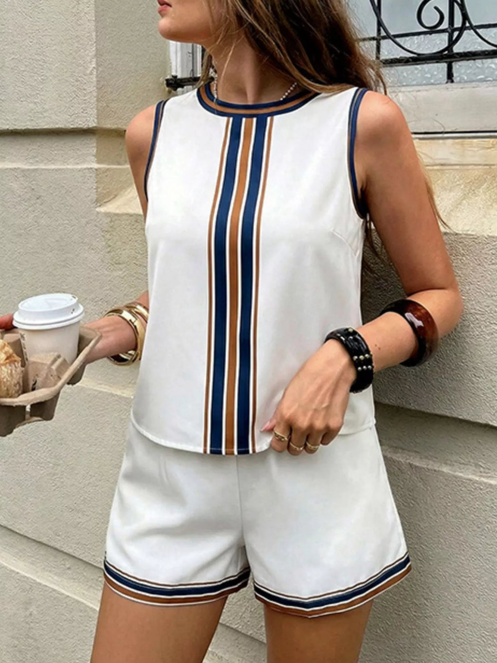 Striped Sleeveless Top and Shorts Set