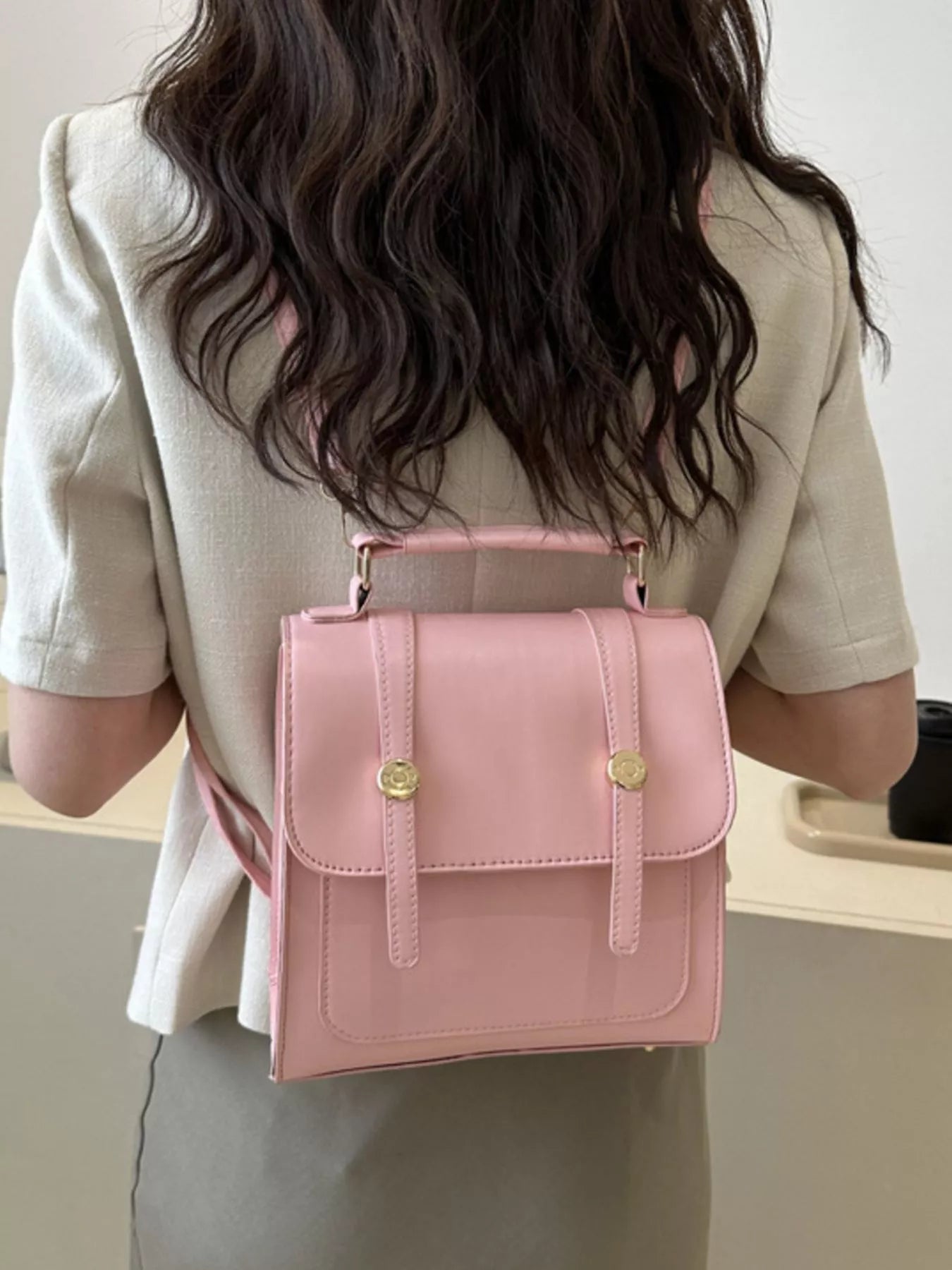 PU Leather Flap Backpack Bag