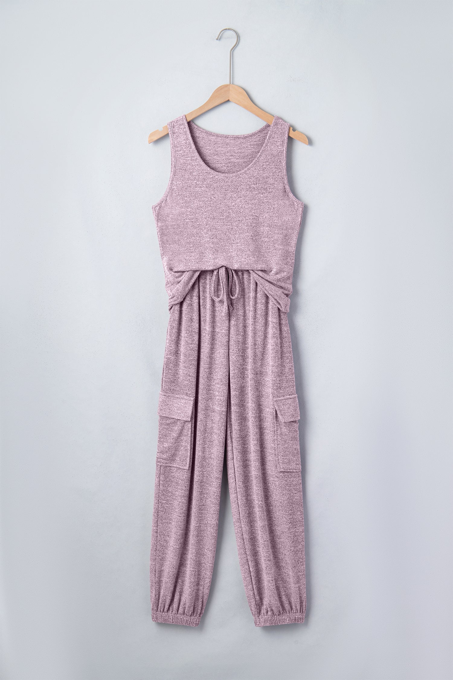 Solid Tank Top & Drawstring Jogger Pants Set