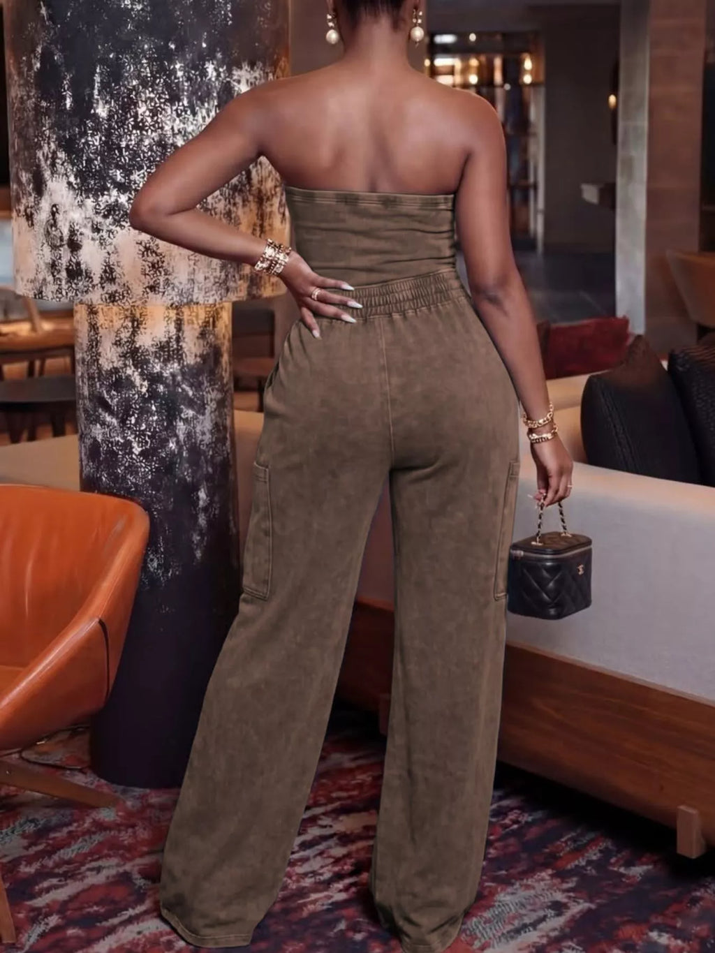 Drawstring Strapless Wide-Leg Jumpsuit