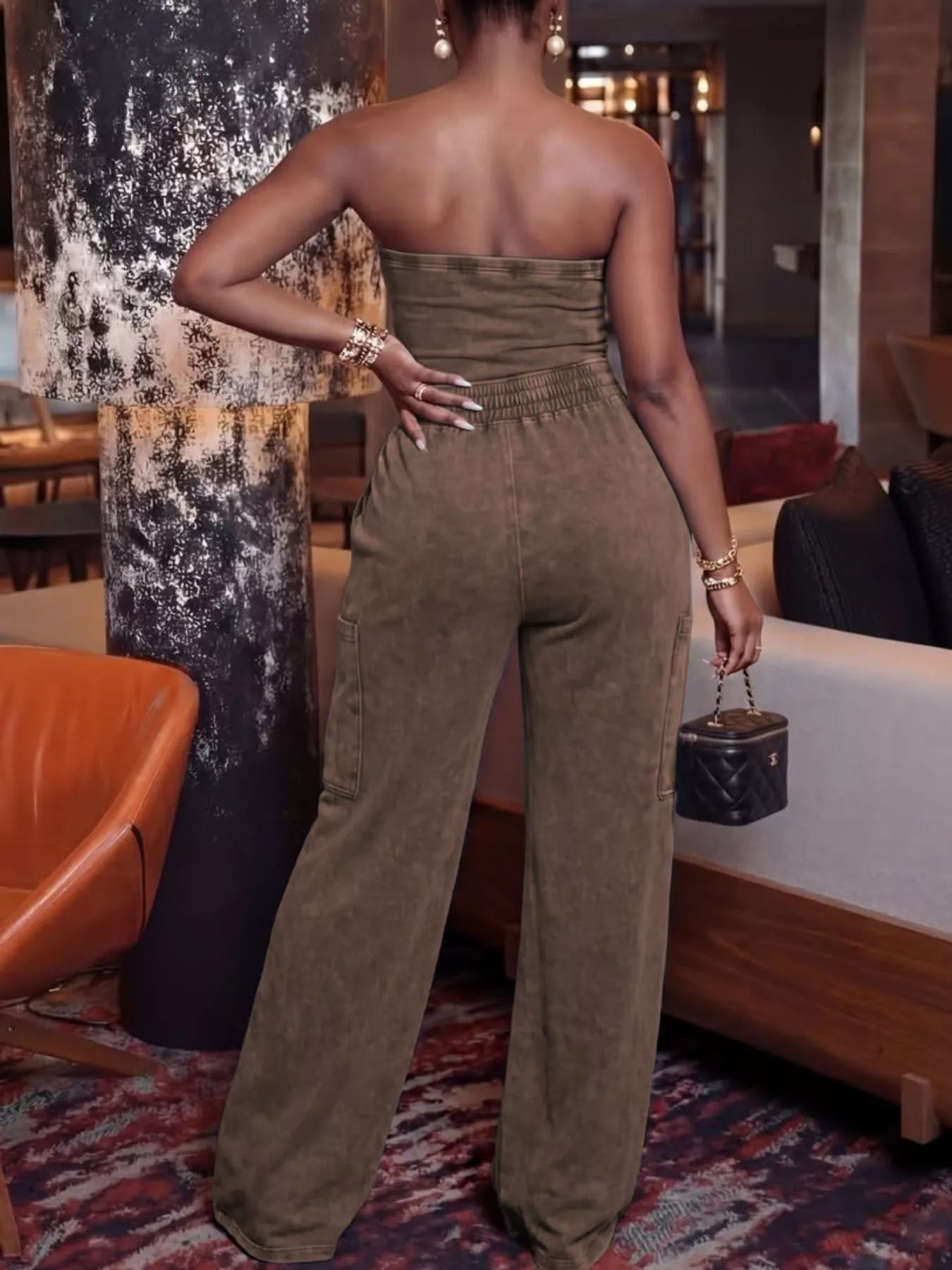 Drawstring Strapless Wide-Leg Jumpsuit
