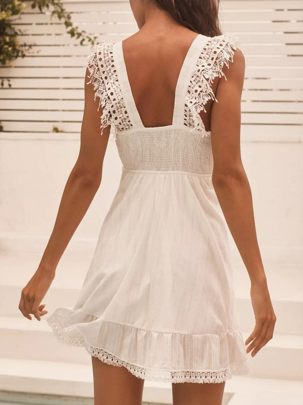 Lace Trimmed Tie-Front Mini Dress
