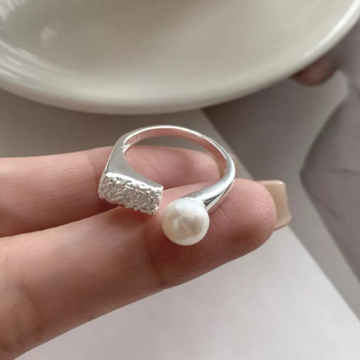 Pearl 925 Sterling Silver Open Ring
