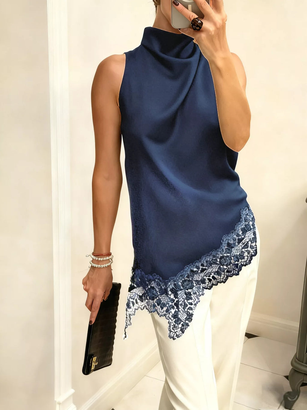 High Neck Lace Trim Cami