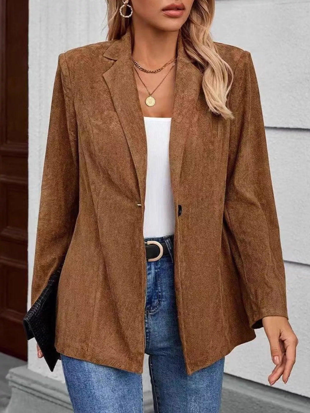 Lapel Collar Single-Button Blazer