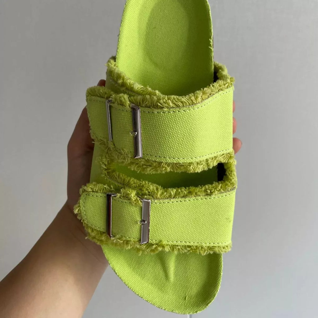 Frayed Edge Buckle Sandals