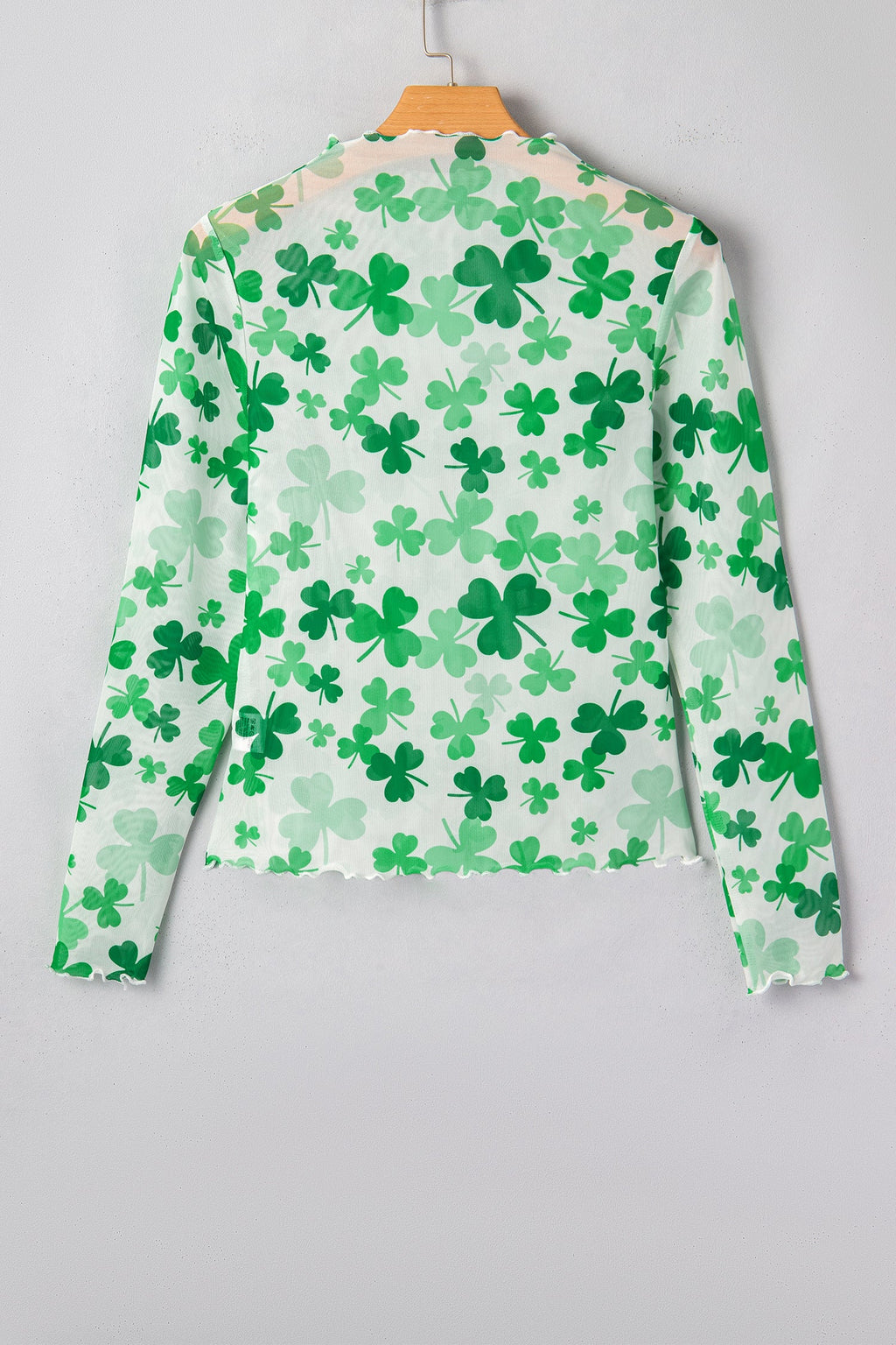 St Patrick Shamrock Lettuce Trim Mock Neck Top