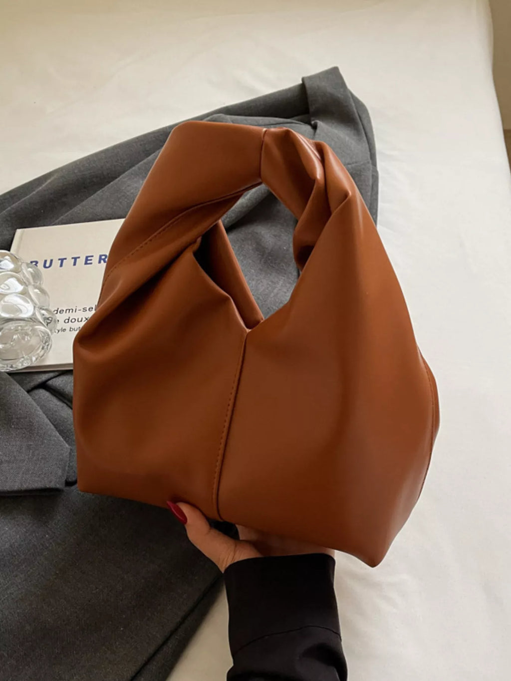Knot Handle Leather Handbag