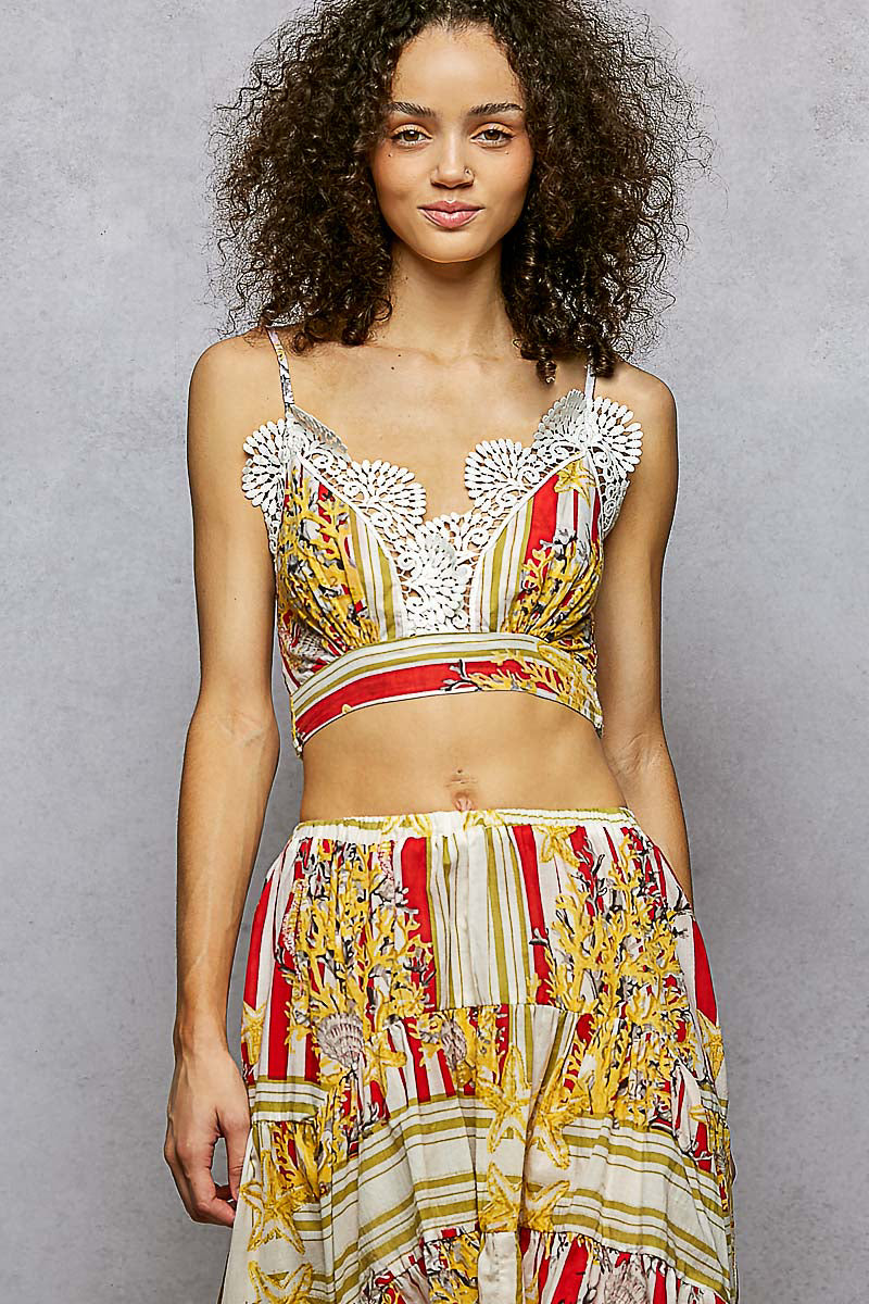 POL Boho Chic Floral Print Crop Top and High-Low Skirt Set