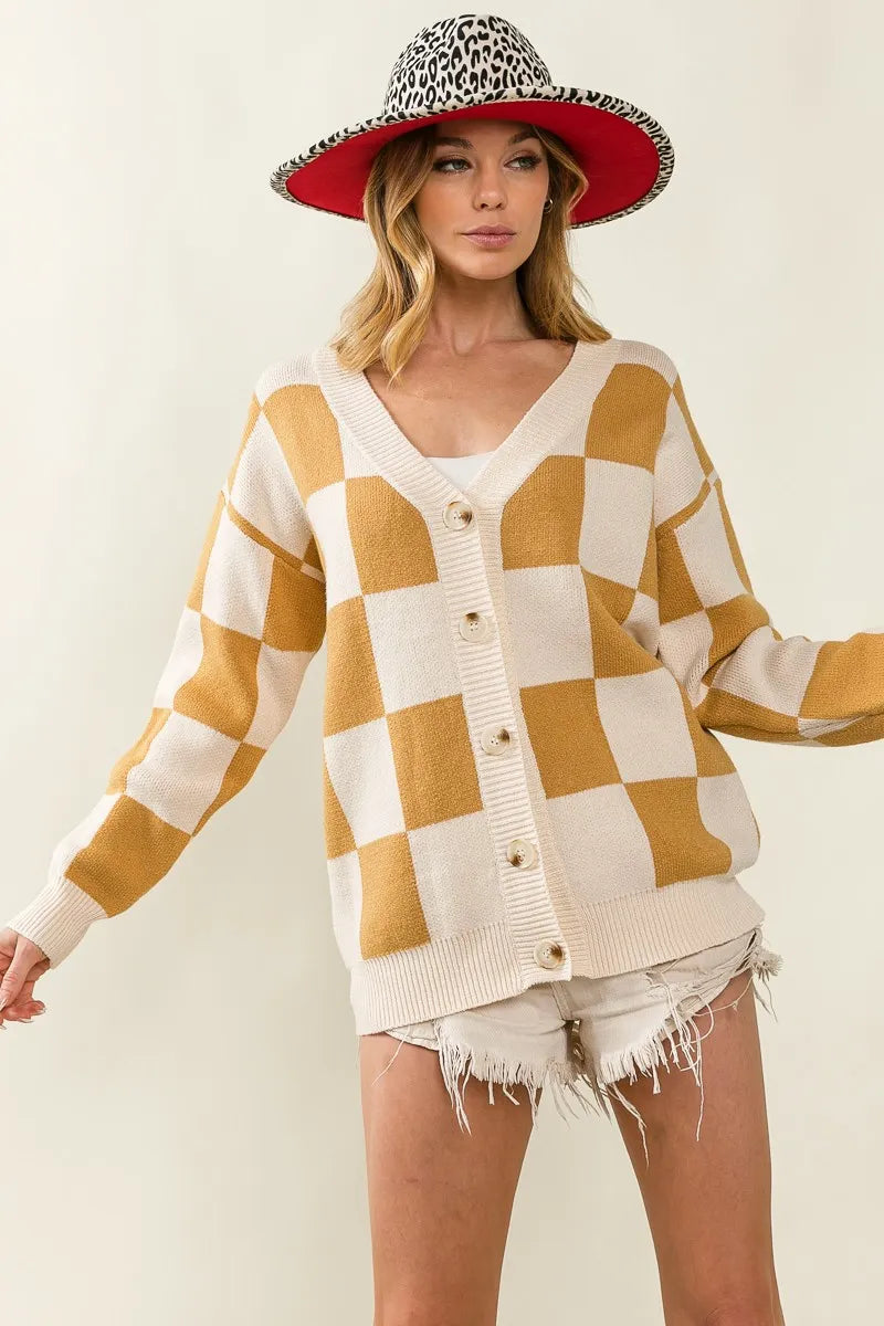 BiBi Checked V-neck Cardigan