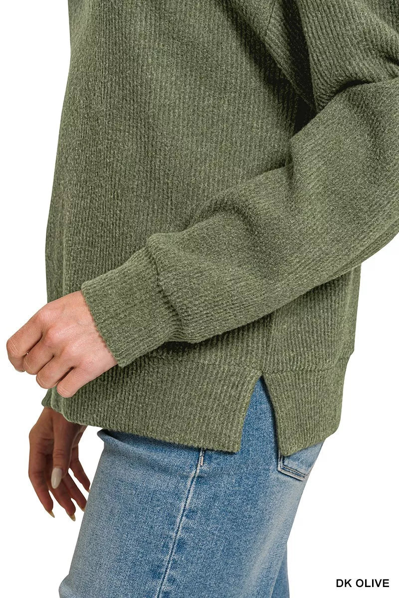 Zenana Brushed Ribbed Hacci Hoodie