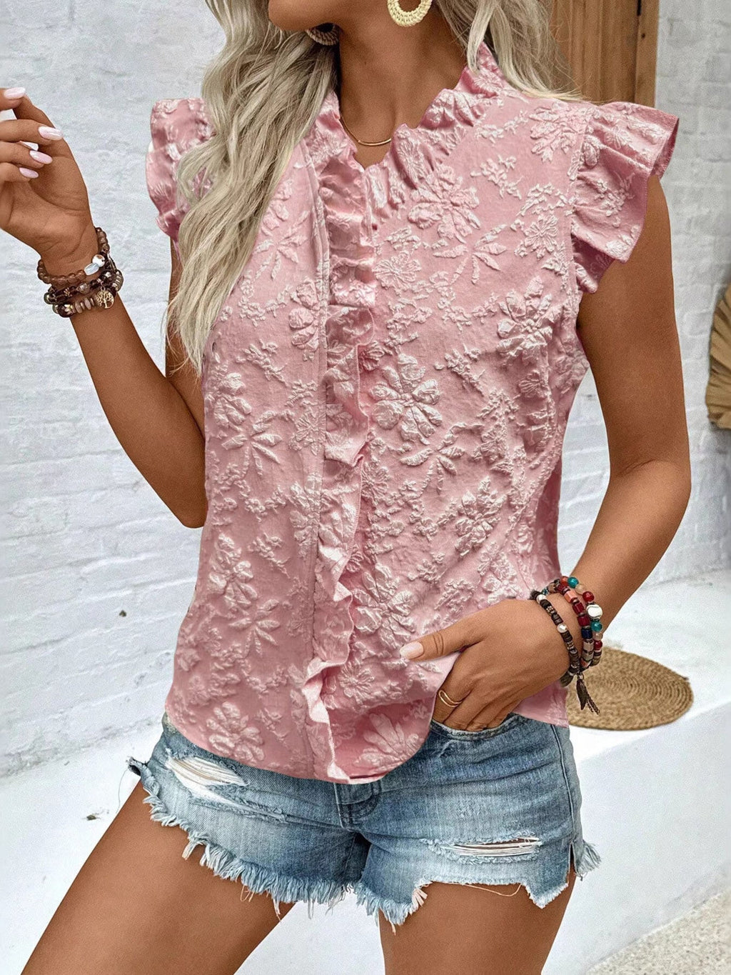 Ruffle Trim Sleeveless Blouse