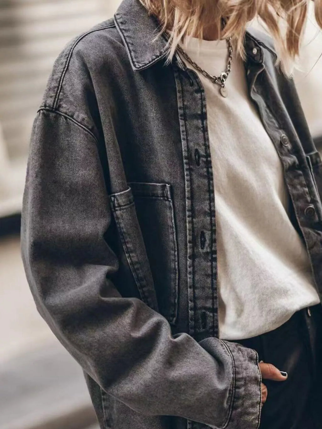 Oversized Button Up Denim Shirt