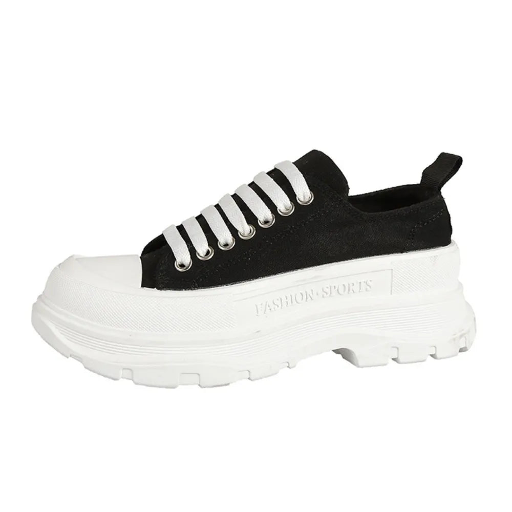 Canvas Lace Up Mid-Heel Platform Sneakers