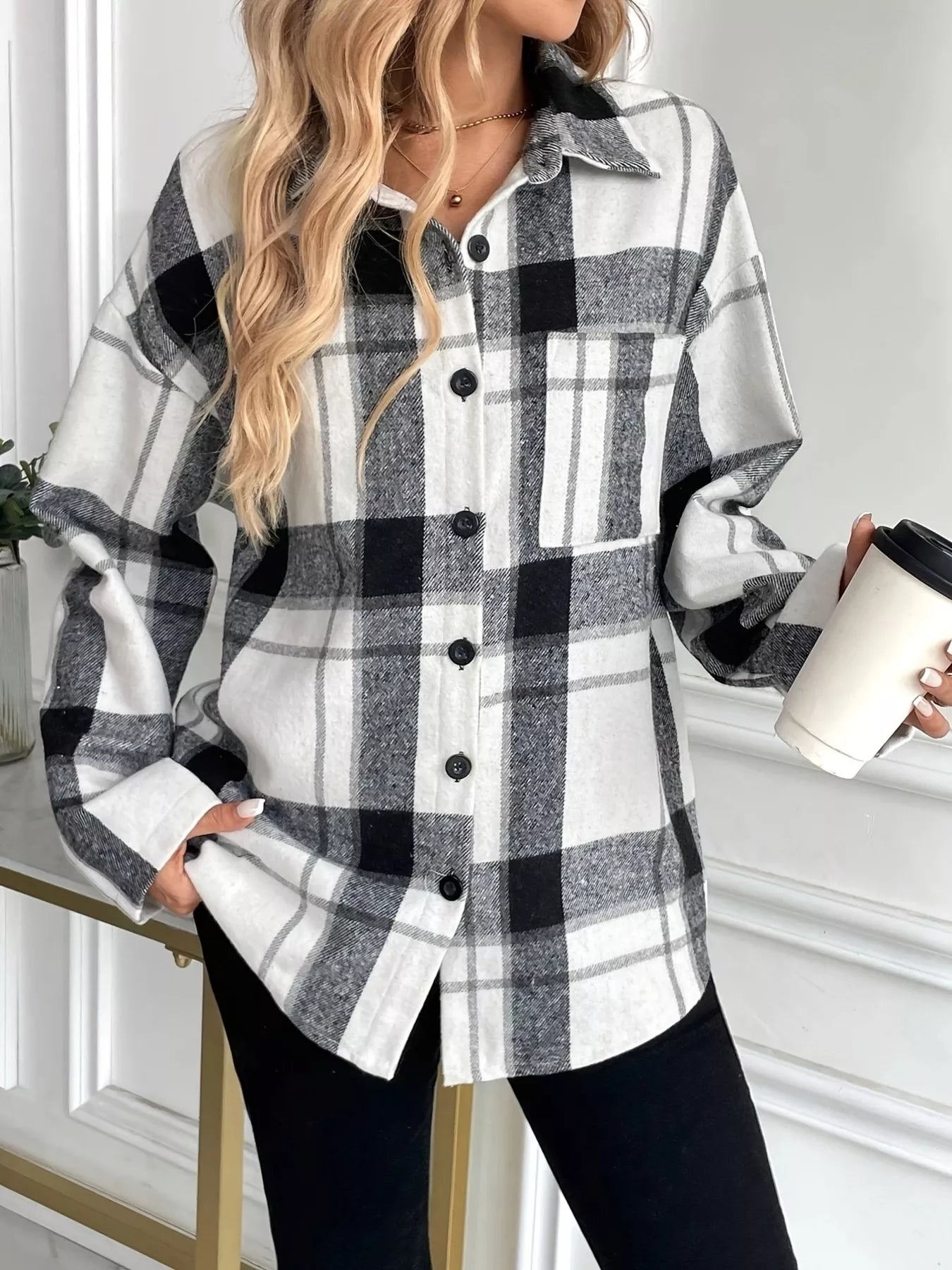 Oversized Plaid Button Up Shirt