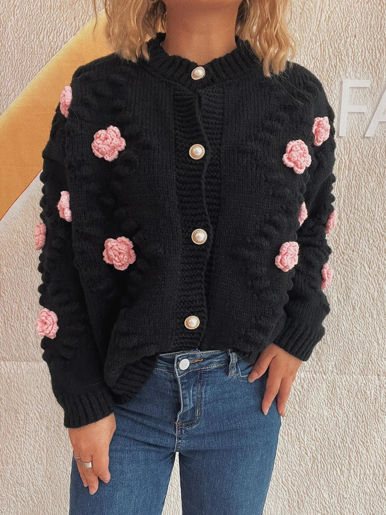 Flower Button Up Long Sleeve Cardigan