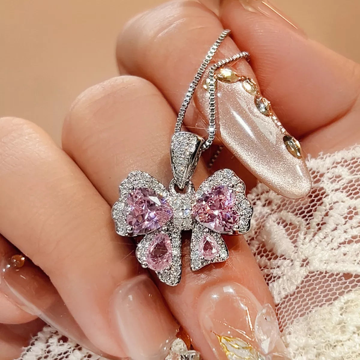 Zircon Bow Pendant Necklace