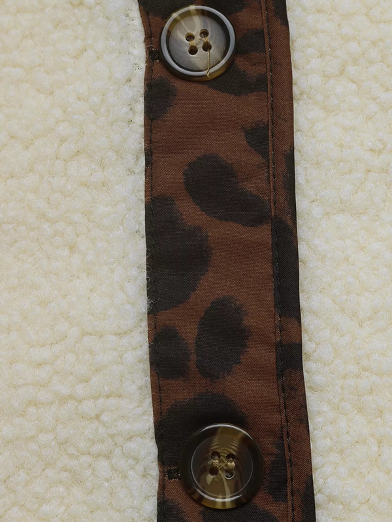 Leopard Trim Button Up Jacket